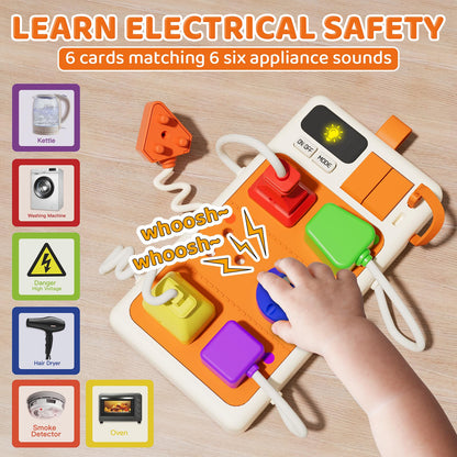 Aprilwolf 9 PCS Sensory Plug Outlet for Toddlers 2-3, Power Strip Montessori Toys for 18+ Months, Busy Board with Light & Sounds, Airplane Car Travel Toys Gift for Baby