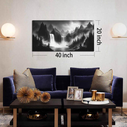 HUBOSKN Mountain Wall Pictures for Living Room Decor - Black and White Wall Art Bedroom - Waterfall Canvas Wall Art for Office Size 20" x 40"