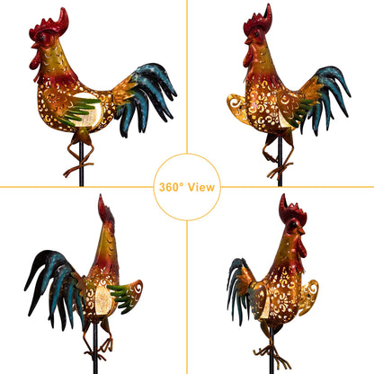 Tryme Rooster Solar Lights Outdoor Decorative Garden Statue Gifts for Chicken Lovers Women Mother Metal Yard Art for Lawn