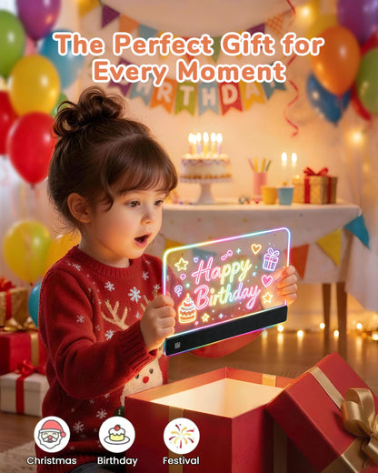 LED Drawing Board for Kids, 13" Rechargeable Light Up Drawing Pad, 72H Battery, Neon Art Dry Erase Doodle Glow Note Board with 5 Tracing Papers, 7 Markers, Kids Toy Birthday Gift for Boys Girls 3-12