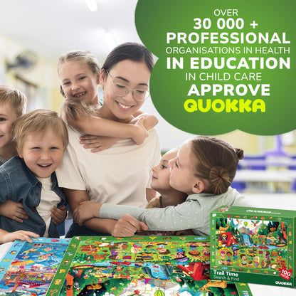 QUOKKA 100 Piece Puzzles for Kids Ages 4-6 – 4xSET Search and Find Kids Puzzles Ages 5-8 – Artist-Crafted Illustrations, Hidden Objects, Unique Jigsaw Shapes, Educational Activity for Learning & Play