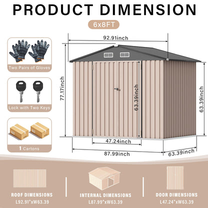 8x6ft Heavy Duty Outdoor Storage Shed, Metal Tool Shelter with Lockable Doors, Air Vents, Large Weatherproof Utility Building for Backyard Patio Lawn – Wind & Rain Resistant, UV Protection