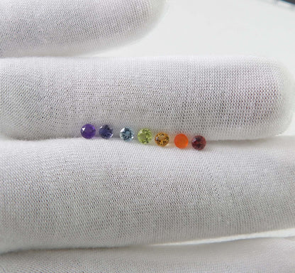 Myhealingworld Natural Amethyst Iolite Blue Topaz Peridot Citrine Carnelian and Garnet 3mm round faceted brilliant cut 7 chakra AAA quality loose calibrated gemstones for jewelry making (BOX 1 - (Round 3mm = 7 Stones)