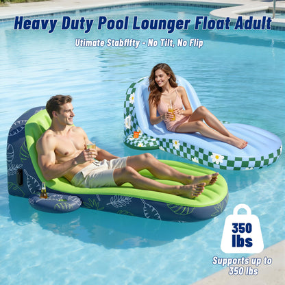 JOSEN Pool Floats Adult Heavy Duty, Inflatable Pool Lounger Float with Cup Holder and Caddy, Extra Large Pool Rafts for Adults, Tanning Pool Float Water Floaties Beach Lake Sunbathing