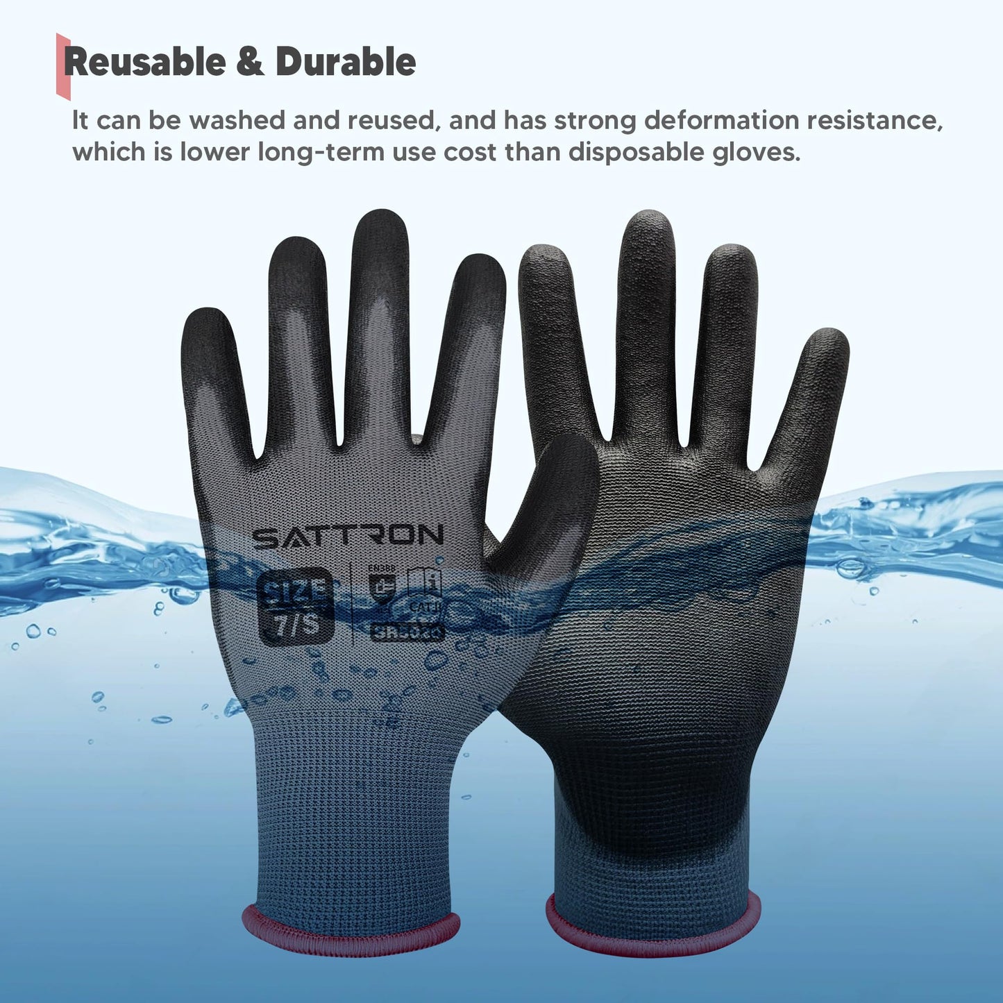Safety Work Gloves PU Coated, 12 Pairs Seamless Knit Gloves with Polyurethane Coating Working Gloves Excellent Grip for Men & Women, Breathable, Ideal for General Duty Work DIY ((Grey, Medium)