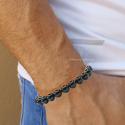 Amazing Gemstone Black Tourmaline Bracelet for Women Men's Gifts - Protection Healing Crystal Bracelet - 8mm Gemstone Beaded Adjustable Bracelet Pulseras Para Hombres Mujer Stocking Stuffers