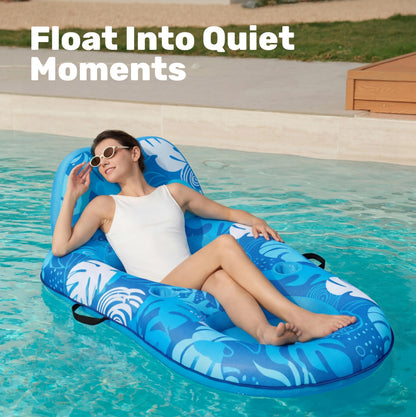 SLOOSH Premium Pool Floats Lounger for Adults - Inflatable Fabric Covered Float Recliner Pool Lounge Chair with Backrest & Cup Holders for Beach Lake Swimming Pool Water