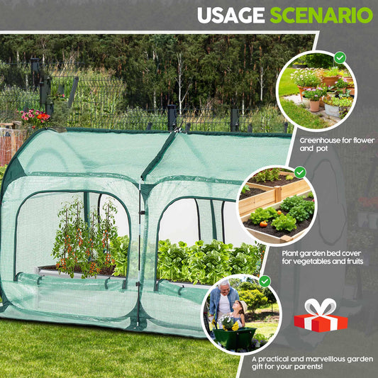 Pop up Greenhouse Tent Cover Tunnel Plant House,Large Gardening Flower Sunshine Room with Mesh Windows,Backyard PE Cover for Cold Frost Protector with Stakes and Rope Guys (Large Size)