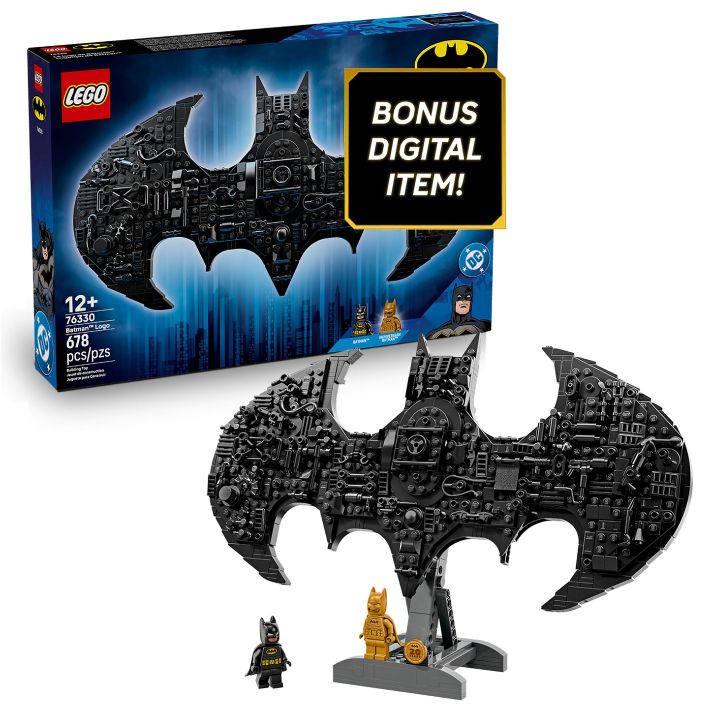 LEGO DC Batman: Batman Logo Building Toy - Super Hero Bedroom Decor for Kids, Boys & Girls, Ages 12+ - with Classic & Golden Batman Minifigures - Gift Idea for Birthdays & Fans - 76330