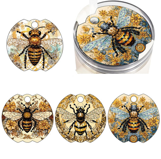 DDGYP 4Pcs Diamond Painting Cup Lid Accessories, 5D Diamond Art Tumbler Lid Topper, Acrylic DIY Craft Supplies, Diamond Art Kits for Adults, for 40oz Tumbler with Handle, Home & Daily Decoration