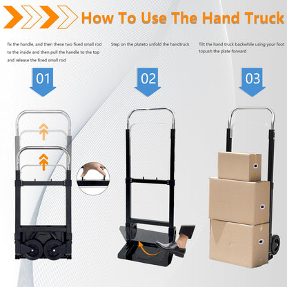 SST Folding Hand Truck with Wheels, 200 LB Capacity Portable Dolly Cart, Utility Cart with Adjustable Handle, Collapsible Dolly for Moving Travel Shopping Airport Office