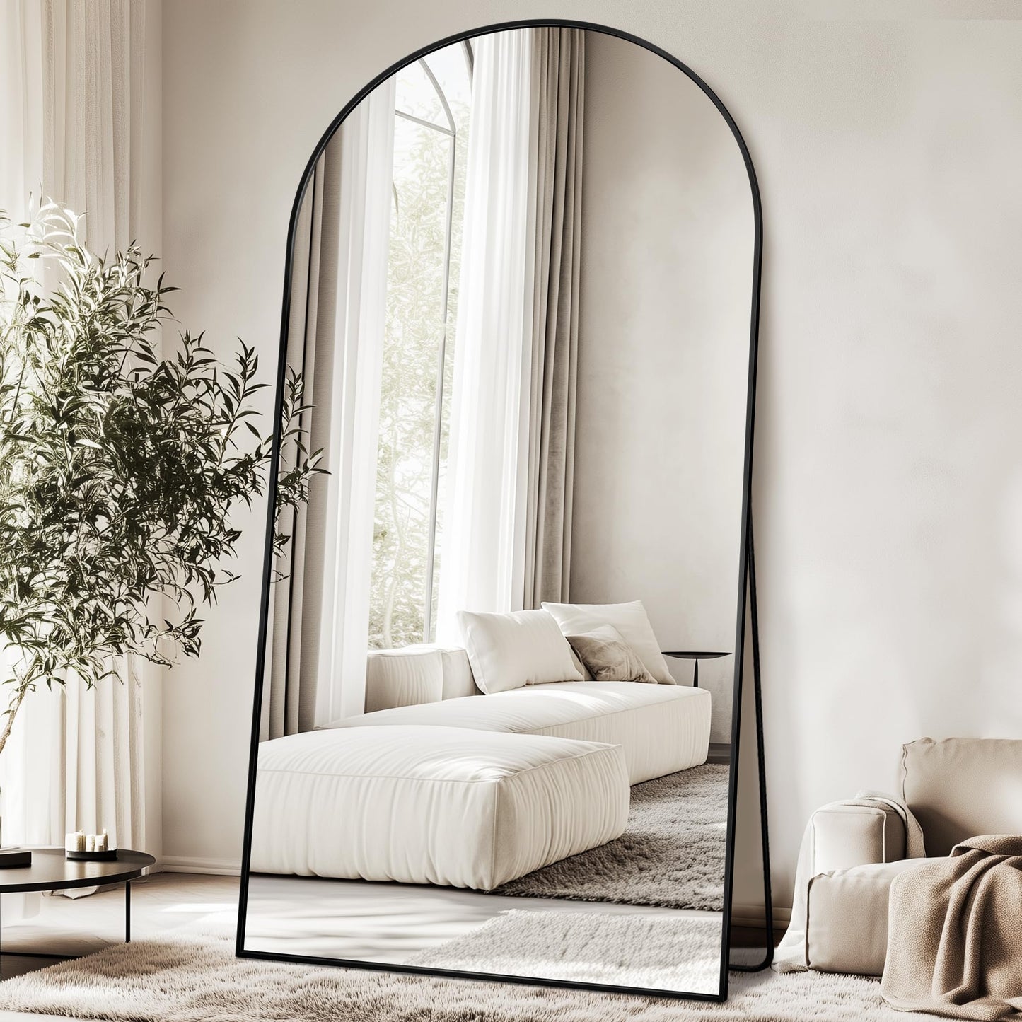 Antok Oversized Full Length Mirror with Stand, 83"x44" Arched Floor Mirror, Aluminum Frame, Wall Mounted/Leaning/Free Standing, Large Body Mirror for Bedroom Living Room Entryway Dressing Room,Black