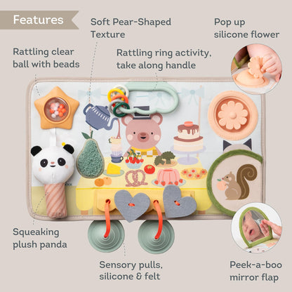 Taf Toys Play Station - 6 Months & up Multi-Sensory Montessori Busy Board for 1 Year Old - 12 Engaging Features: Silicone Pop Up, Peek-A-Boo, Mirror - Baby Busy Board - Travel Toys for Toddler 1-3