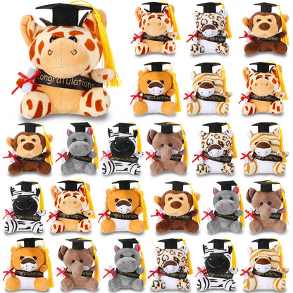 24 Pcs Mini Graduation Stuffed Forest Animals Bulk Congrats Grad Jungle Animal 4.8 Inch Lovely Toys Lion Tiger Elephant Giraffe Plush for 2026 Graduation Party Favor Decoration Classroom Exchange Gift