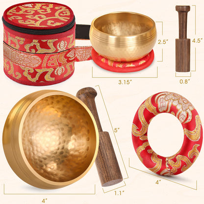 Relaehih 2-Pack Tibetan Singing Bowls Set - 100% Handmade in Nepal, Sound Bowl Meditation Set for Yoga, Chakra Healing, Meditation Gifts, Unique Gifts for Women