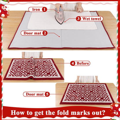 Ileading Christmas Entrance Door Mat, Absorbent Dog Mats for Muddy Paws, Low-Profile Small Red Xmas Decor Kitchen Runner Rug with Non-Slip Backing, Machine Washable Entryway Welcome Mat(Red 24"X36")