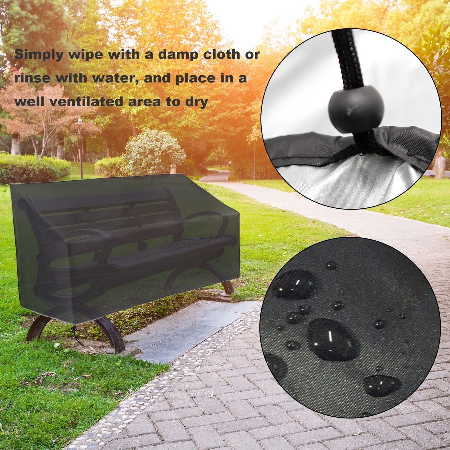Hoypeyfiy Patio Bench Cover,Furniture Bench Cover,Waterproof Windproof Oxford Fabric Bench Cover for Furniture (Black)