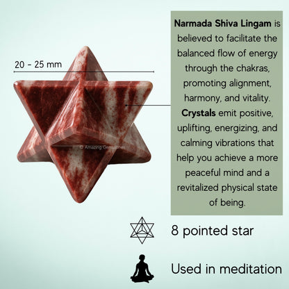 Amazing Gemstone Narmada Stone Merkaba Crystal - 1 Inch Metaphysical Merkaba Star for Meditation - Energetic Tetrahedron Crystal and Healing Stones for Spiritual Growth and Healing (20-25mm)