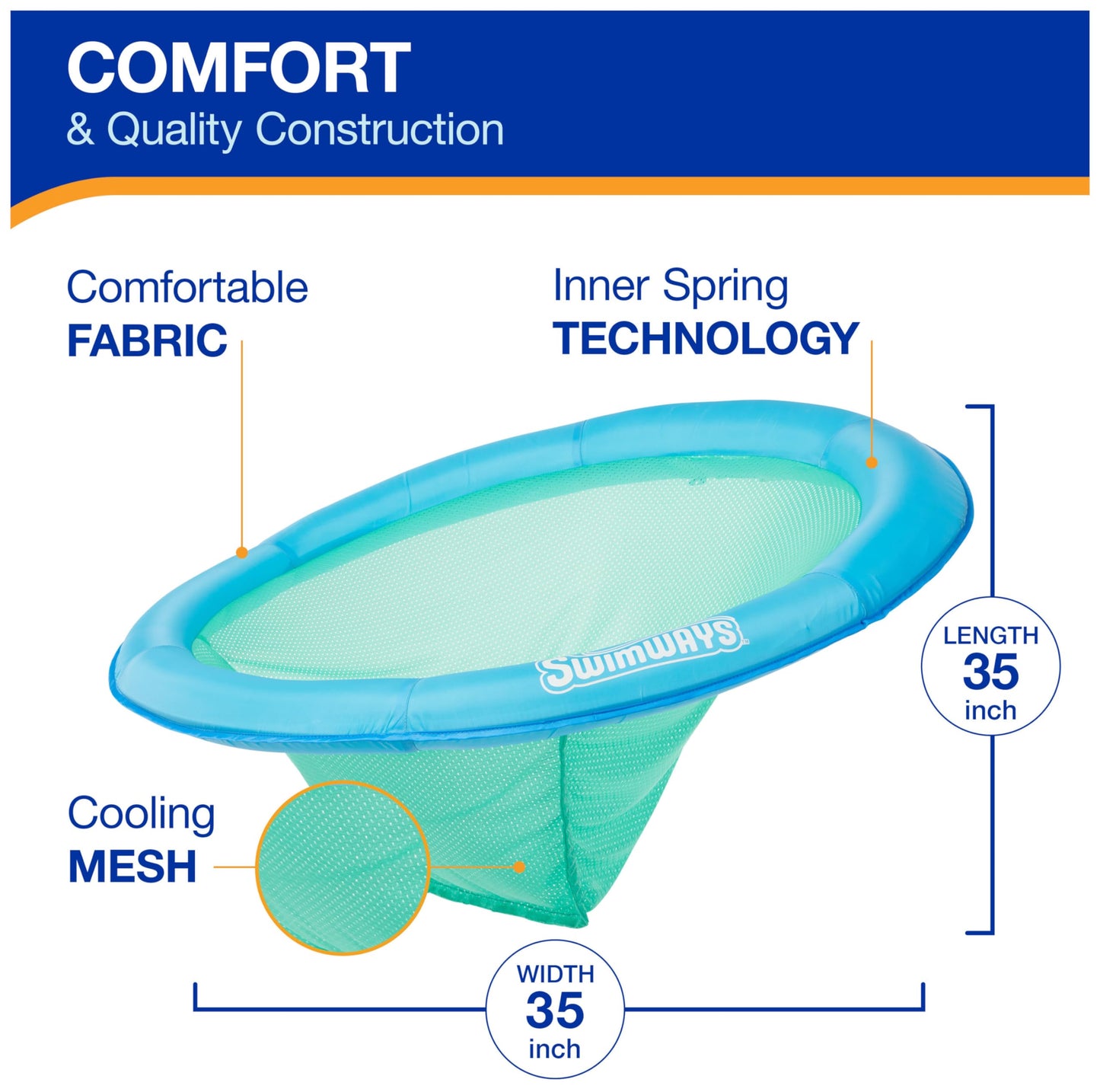 SwimWays Spring Float Premium Papasan Pool Lounger, Inflatable Pool Floats Adult with Fast Inflation for Ages 15 & Up, Sky Blue