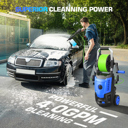 Electric Pressure Washer 4800PSI, 4.0GPM Portable Power Washer with Foam Cannon,4 Nozzles,33FT Hose and Soap Bottle,Car Wash Machine/Car/Driveway/Patio Clean,Green