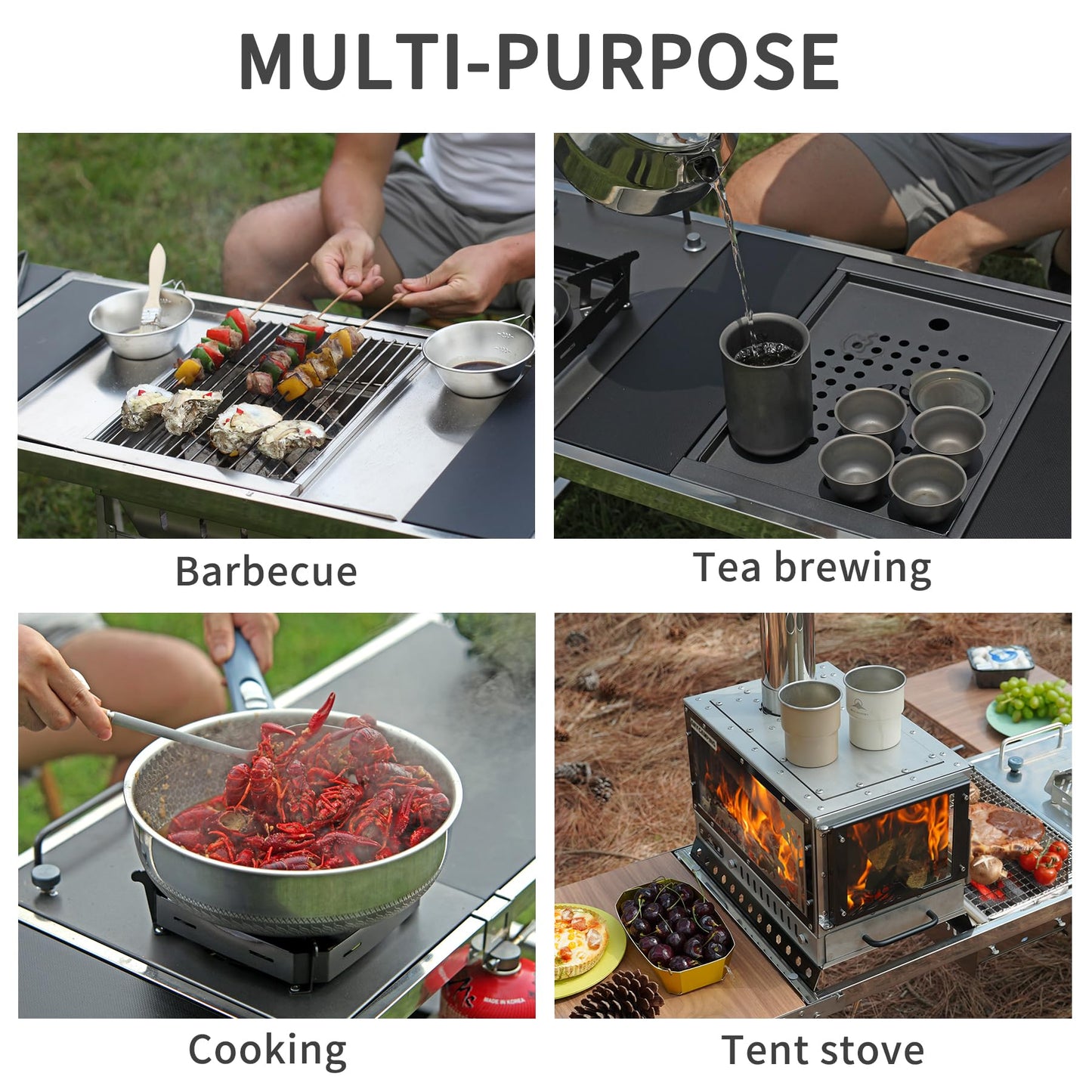 CAMPJOURNEY Folding Table IGT Camping Table, Portable Outdoor IGT Cook System, Stainless Steel Camp Table with Carry Bag for Car Camping Picnic RV Trip Patio Backyard BBQ