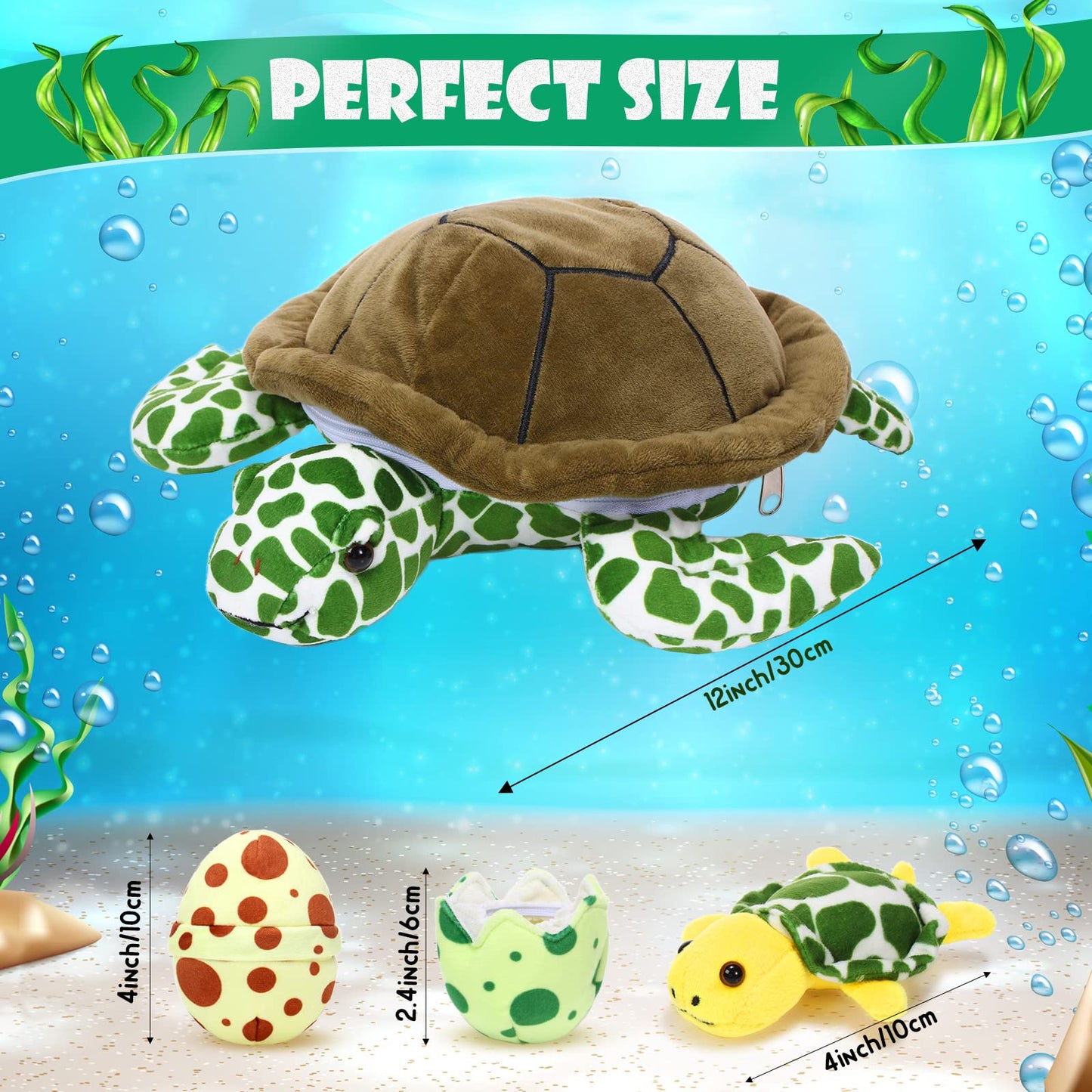 Aoriher 6 Pieces Sea Turtle Stuffed Animal with Babies 12" Mommy Stuffed Sea Turtle with 3 Little Plush 2 Plush Eggs Soft Pillow Tortoise Hugging Gifts for Kids Birthday Baby Shower Party(Modern)