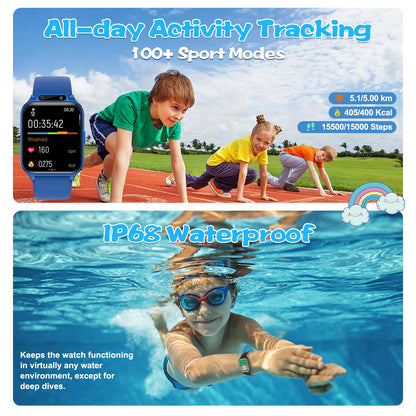 Smart Watch for Kids, 1.85" Fitness Tracker with Heart Rate, Sleep Monitor, IP68 Waterproof Smartwatches with Video Music, Pedometer, Game, NO APP/Phone, Gift for Boys Girls. (Classic, Pink)