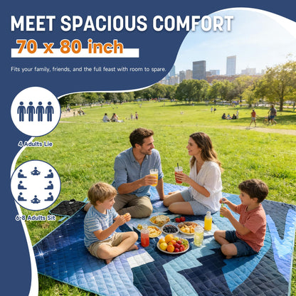 Catalonia Extra Large Waterproof Picnic Blanket 70" x 80", Foldable Beach & Camping Mat for Park Patio Lawn Garden Grass Ground Concert & Music Festival, Ideal Outdoor Accessory Gift