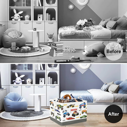Clastyle City Car Baby Laundry Hamper Kid Storage Basket Boy Gift Toy Box Collapsible Clothes Organizer Nursery Bin for Bedroom,Monster Truck,40 * 30 * 30 cm