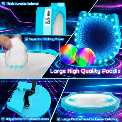Elecdemic 3D LED Light Up Toss Catch Ball Game Set Sensory Toys Glow in the Dark Throw Paddle Outdoor Yard Lawn Party Cool Baseball Gifts Age 3 4 5 6 7 8 9 10 11 12 Years Old Boy Girl Kid Adult Family