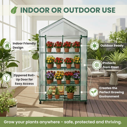 4 Tier Mini Greenhouse - Portable Greenhouse with Locking Wheels and PVC Cover for Indoor or Outdoor - 27 x 19 x 63-Inch Green House by Pure Garden