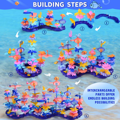 Doloowee 156Pcs Flower Garden Building Toys for Girls 3 4 5 6 7 8Year Old, Upgrade DIY Marine Coral Stacking Toys, STEM Preschool Educational Toddler Toys