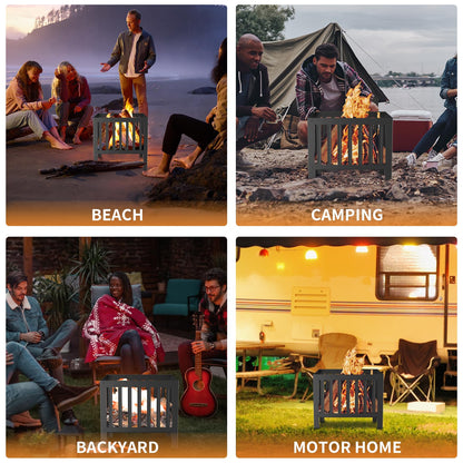 YSEJOMP 16 x 16 Inches Square Fire Pit/Bonfire Pit - Perfect for Garden Family Parties & Camping - Durable and Portable Design for Outdoor Enjoyment,Four-Sided Hollow and Breathable,Black