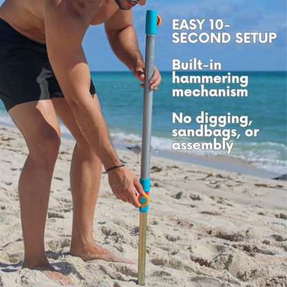 Handy Beach Umbrella with 10 Second Easy Setup Hammer In Anchor - 7ft Large Portable Heavy Duty High Wind Stability Beach Umbrellas For Sand-ASTM F3681 Safety Verified-Silver Coated UPF 55-2026 Model