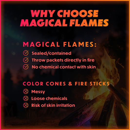 Magical Flames Fire Color Packets (25 Pack), Vibrant Multi-Color Fire for Fire Pits, Campfires, Bonfires & Fireplaces - Camping Essentials & Outdoor Party Accessories