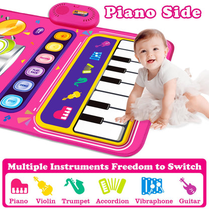 Toys for 1 Year Old Girl Gifts: Baby Piano Mat Toddler Toys Age 1-2 - 2 in 1 Piano Drum Babies Music Mat - Infant Musical Toy 12-18 Months Babies Birthday Easter Gifts for 1 2 3 Year Old Boys Girls