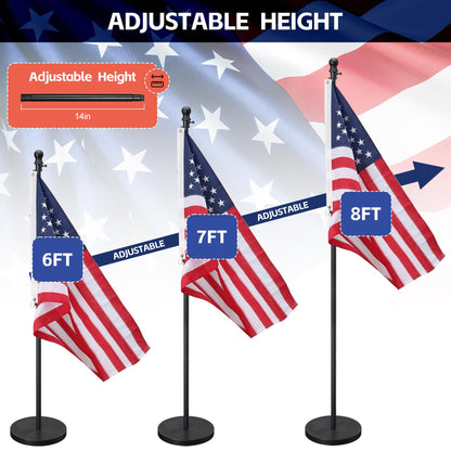 Flag Stand Indoor - 1" Heavy Duty Metal Flag Pole Set with Base,6-8ft Adjustable,Portable & Free Standing For Office,Conference Room,Classroom,Entryway,Outdoor Porch Deck (Black)