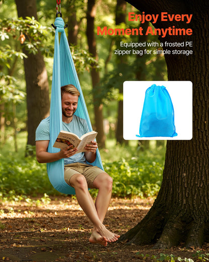 VEVOR Sensory Swing for Kids & Adults, Maximum 300 lbs Load Aerial Silk, Indoor & Outdoor Double Layer Therapy Cuddle Swing with 360° Swivel Hanger, Calming Compression Therapy Swing, Light Blue
