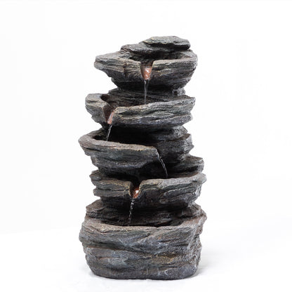 Anunweldo 19.7" Tall Outdoor Water Fountain, 5 Tier Cascading Bowls and Stacked Water Fountain with LED Lights, for Yard Décor, Backyard, Patio and Deck (19.7'')