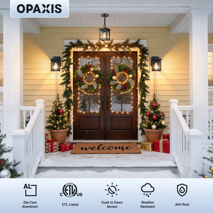 OPAXIS Dusk to Dawn Outdoor Pendant Light Fixtures, Modern Black Outdoor Hanging Lights with Photocell Sensor, Waterproof Exterior Chandelier for Porch, Outside Pendant Lantern with Adjustable Chain