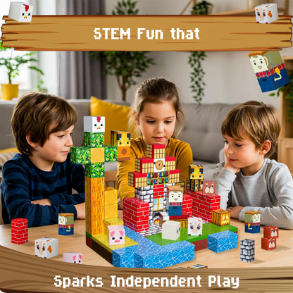 ClickCubz Farm-Themed Magnetic Blocks – 150PCS STEM Toy Gift for Kids Age 3+ w/Storage Box, BPA-Free, Stackable Strong Magnets