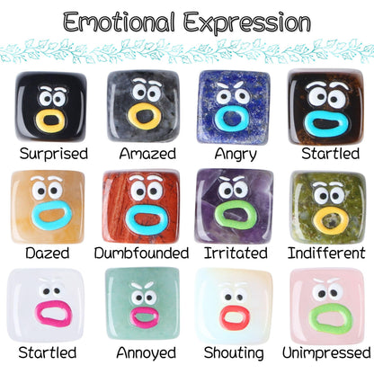 XIANNVXI Funny Emotion Polished Stone Gift 12pcs Cute Emoji Carving Cube Figurine Crystals Rock Present Novel Mothers Day Birthday Graduation Gifts for Women Men Natural Healing Crystals Stones
