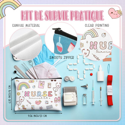 Liliaafar 12 Sets Nurse Week Gifts Bulk for Women Nurse Survival Kit Nursing Appreciation Makeup Bags with Zipper Cosmetic Bags Small Round Mirrors with Cute Lip Balm and Inspirations Cards