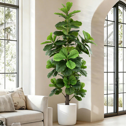 Artificial Fiddle Leaf Fig Tree 6ft - Tall Faux Ficus Lyrata Plant with Realistic Leaves and Large Trunk, 72" Fake Fig Tree in Pot for Home Living Room Office Porch Indoor Decor Perfect Housewarming