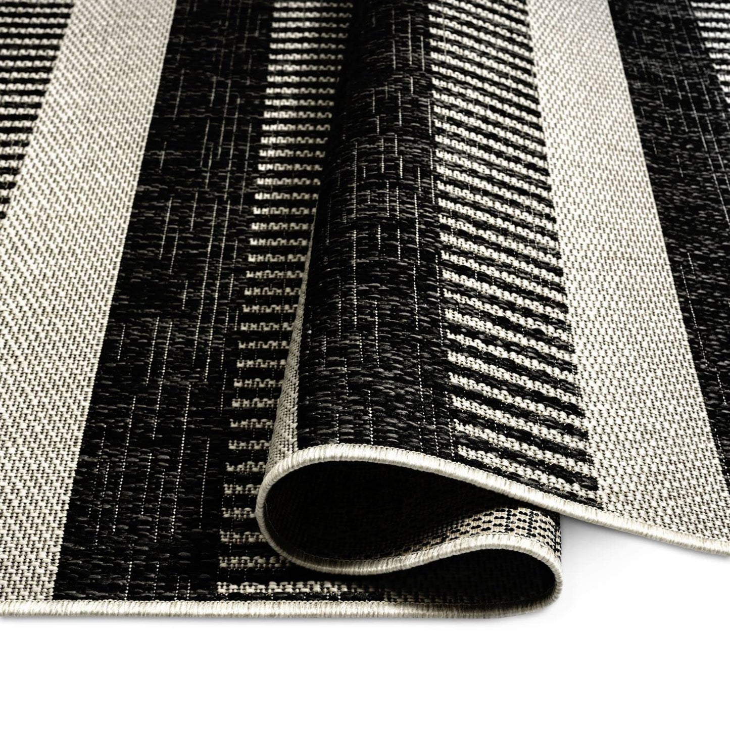 Nicole Miller New York Patio Country Charlotte Modern Stripe Indoor/Outdoor Area Rug, Black/Grey, 5'2"x7'2"