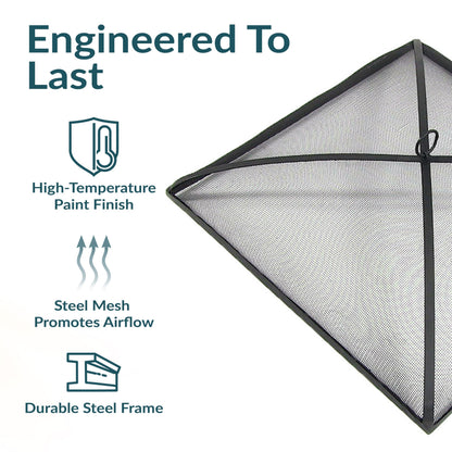 Sunnydaze Heavy-Duty Steel Mesh Fire Pit Spark Screen Cover - Outdoor Fire Pit Screen Cover - Square - Black - 24-Inch