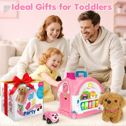 Ellinjan Montessori Toys for 1 2 3 Year Old Girl Gifts, Baby Musical Toys 12 18+ Months, 10 in 1 Bilingual Learning Toy with Sound Light, Cute Toy with Plush Puppy, First Birthday for Toddlers