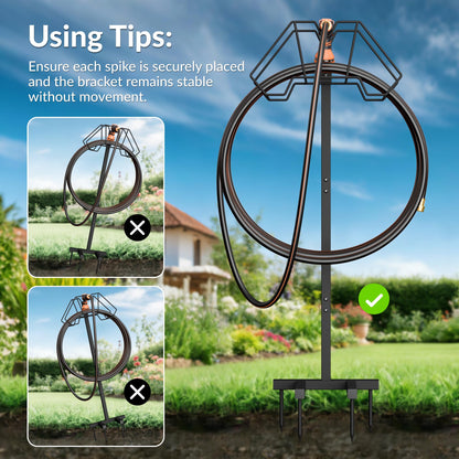Giraffe Tools Garden Hose Holder- Heavy-Duty Freestanding Metal Stand, Holds 100FT Hose with 4 Spikes,Sturdy Hose Storage Stand for Outside Yard,Lawn,Garden,Black