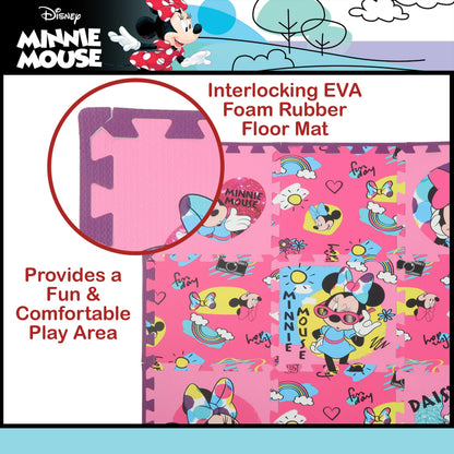 Disney Minnie Mouse Daisy Duck EVA Foam Mat, Cool Summer Interlocking Flooring Tiles, Pink, 36 x 36 Inches