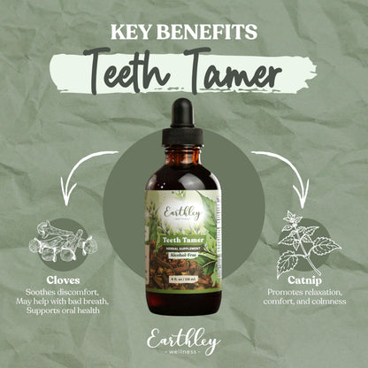 Earthley Wellness Teeth Tamer, Teething Relief for Babies & Kids, Organic Herbal Formula, Soothes Drooling, Gum Discomfort & Irritability, Sugar-Free, 3+ Month Supply (1.69 oz Glass, 500 doses)